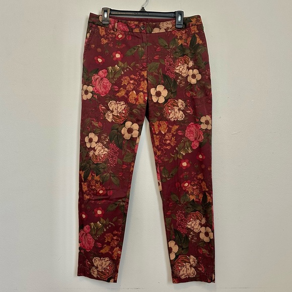 Talbots Pants - Talbots Floral Pants Womens Size 8 Burgundy Fall Floral Straight Leg Stretch